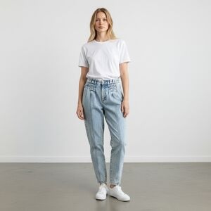 Bugle Boy Women's 31" Vintage Stonewash High Waist Pleated Front Peg Leg Jeans